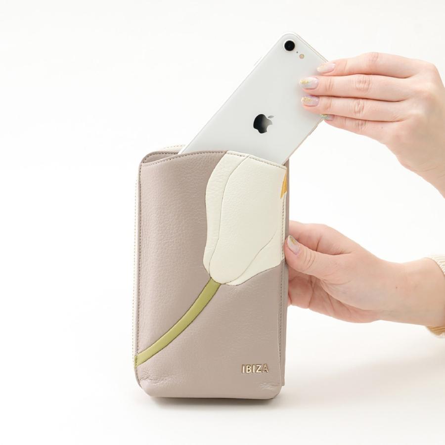 【イビサ公式】スマホショルダー 人気 本革 レザー ショルダー 斜めがけ 紐 花 ハンドメイド ギフト プレゼント レディース 誕生日 日本製の画像