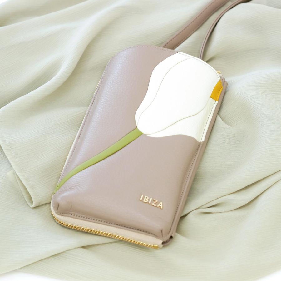 【イビサ公式】スマホショルダー 人気 本革 レザー ショルダー 斜めがけ 紐 花 ハンドメイド ギフト プレゼント レディース 誕生日 日本製の画像