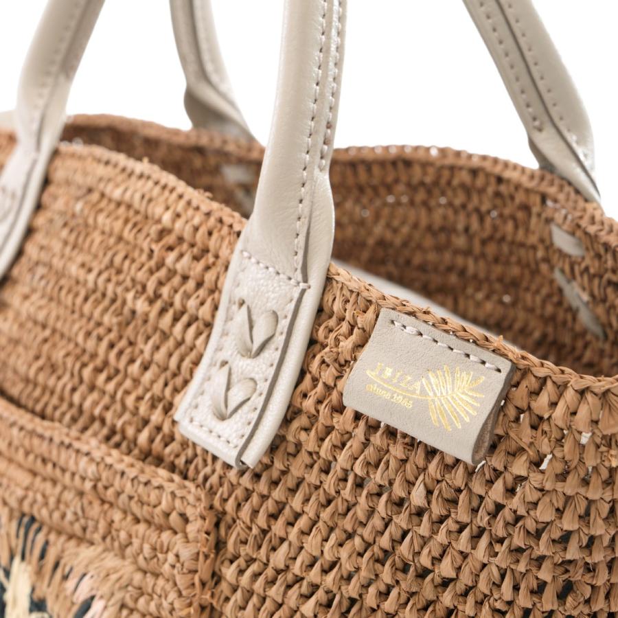 【イビサ公式】ラフィアバッグ 2way ショルダー ネコ かご バッグ S サイズ  斜めがけ ナチュラル ねこ 刺繍 軽い 夏コーデ レディースの画像