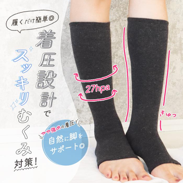 ハイソックス 着圧 着圧ソックス 綿混 リブ 靴下 くつ下 ノーマル
