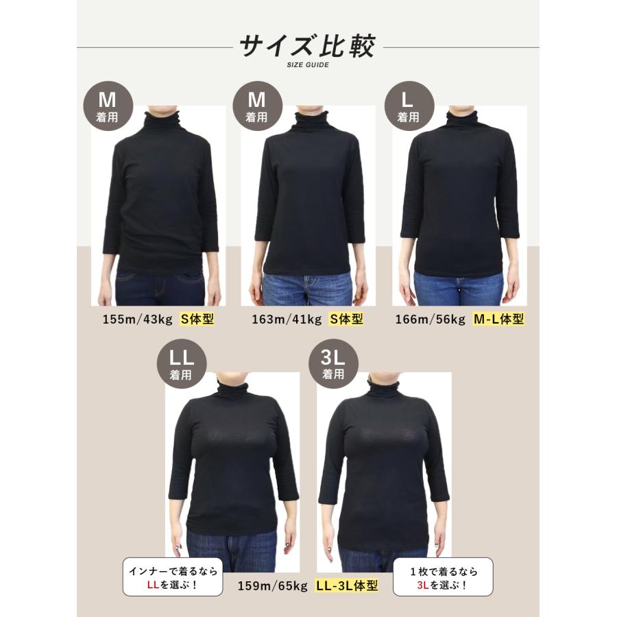 ハイネック レディース 綿 薄手 インナー 七分袖 大きいサイズ UV