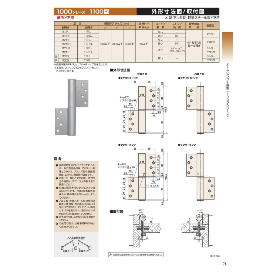 日東工器　オートヒンジ（丁番型）　1121R　1121L　ブロンズ