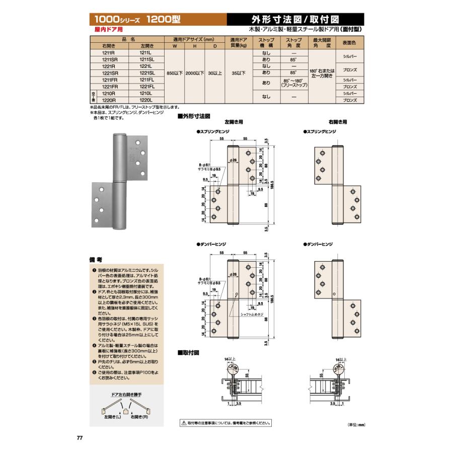 日東工器　オートヒンジ（丁番型）　1211R　1211L　シルバー