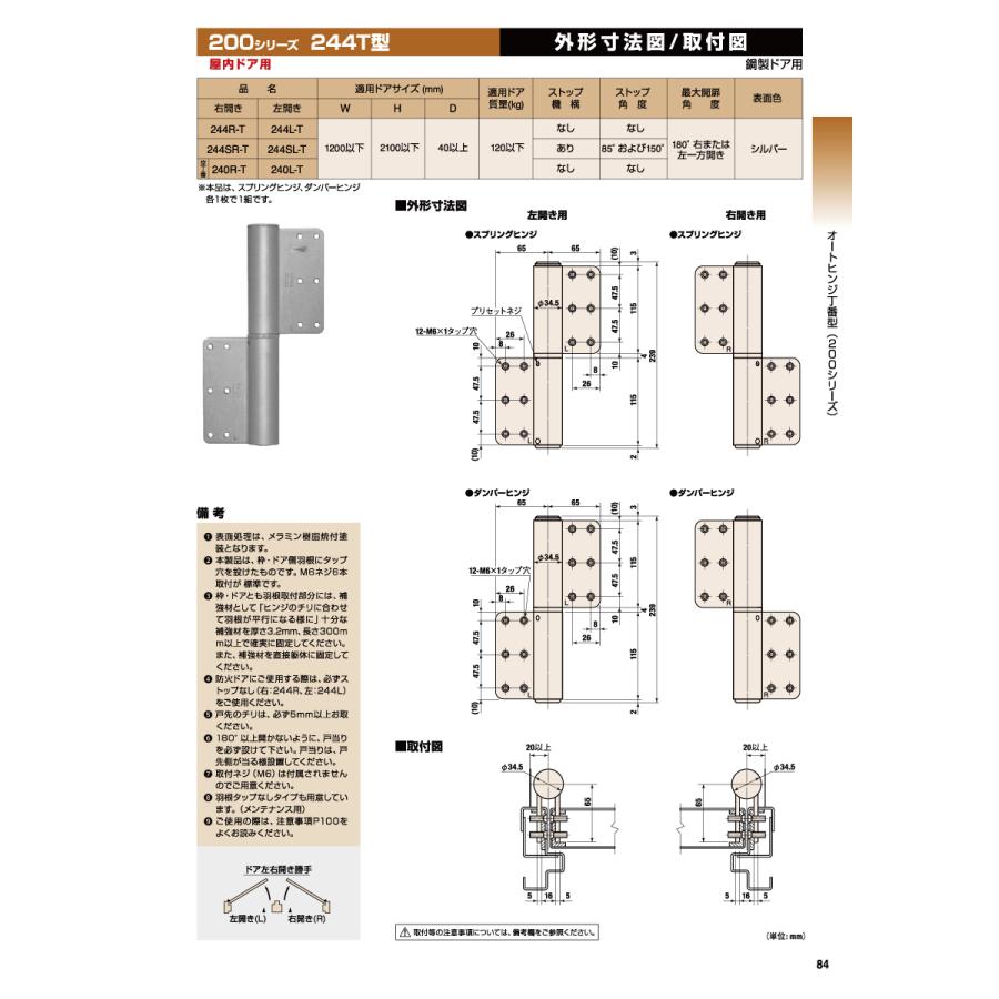 日東工器　オートヒンジ（丁番型）　244R-T　244L-T　シルバー