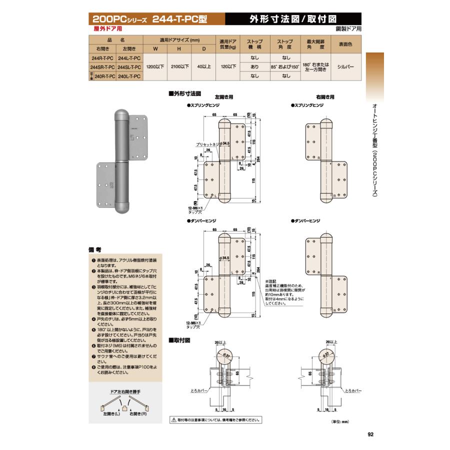 日東工器 オートヒンジ（丁番型） 244SR-T-PC / 244SL-T-PC シルバー