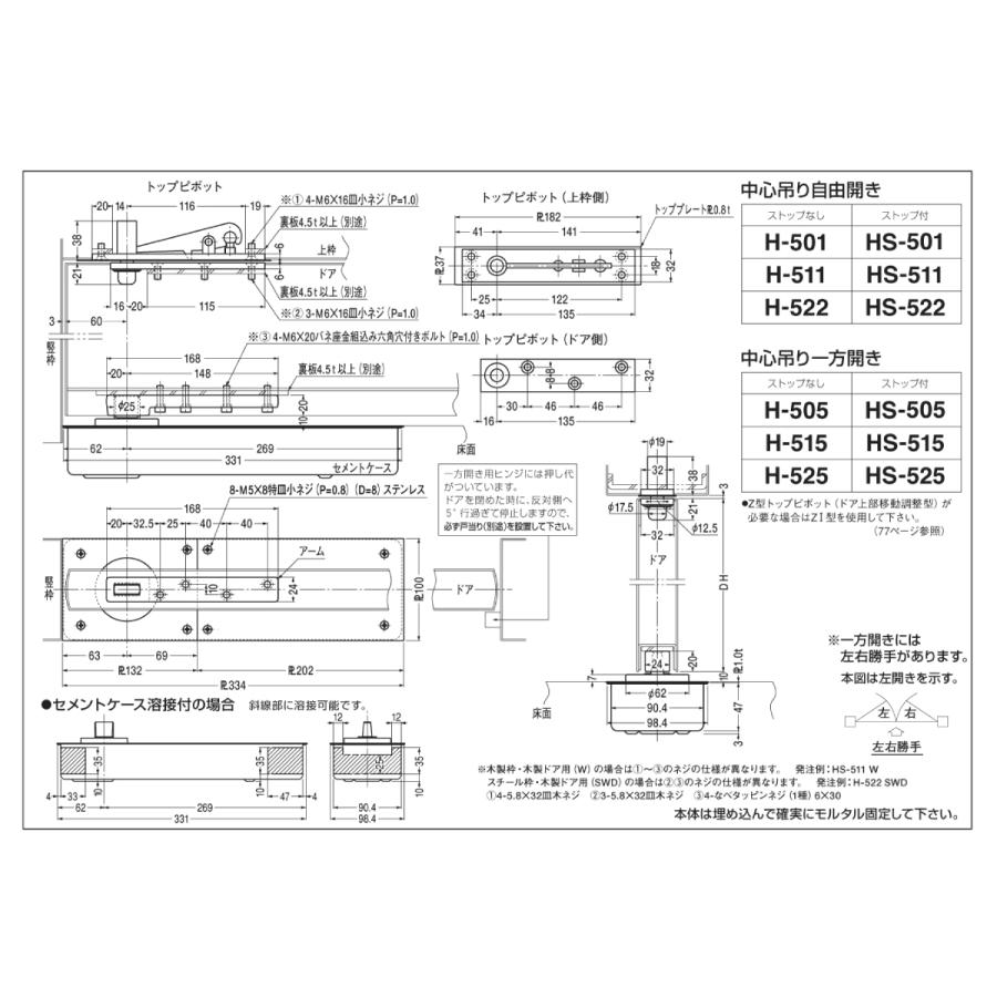 ニュースター　一般ドア用　フロアヒンジ　HS-525　HS-525ZI