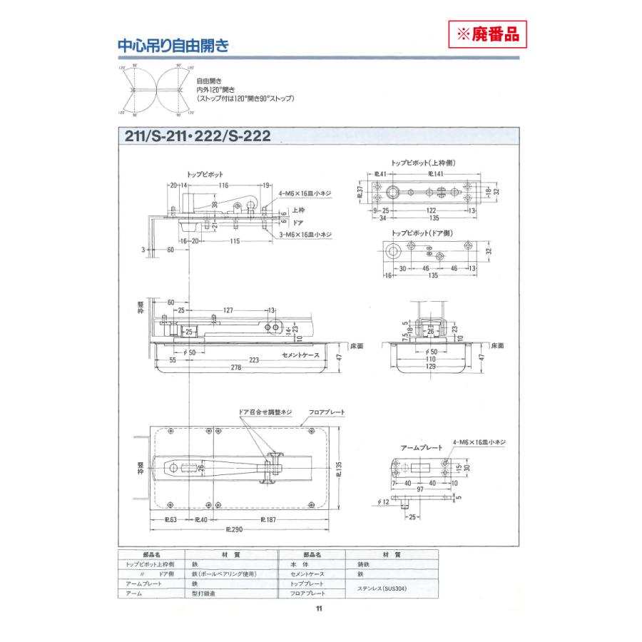 NewStar ニュースター フロアヒンジ S-211（廃番品）用 取替本体