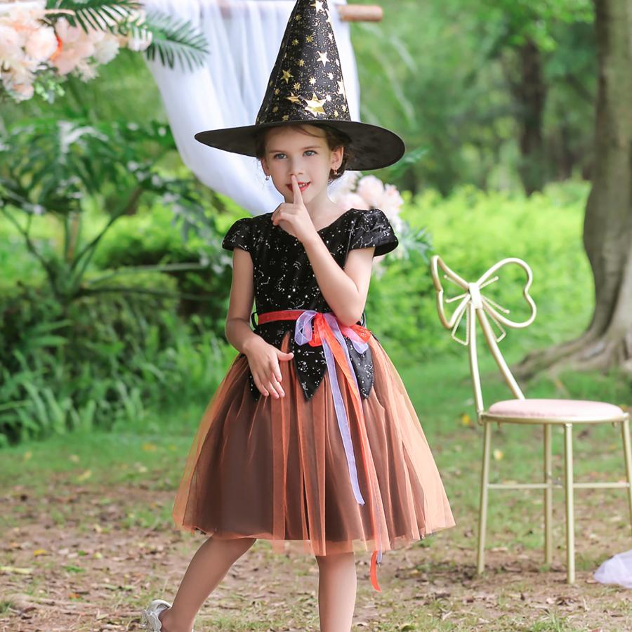 コスプレ 100 キッズ 女の子 魔女 魔法使い 帽子 セット ハロウィン 衣装
