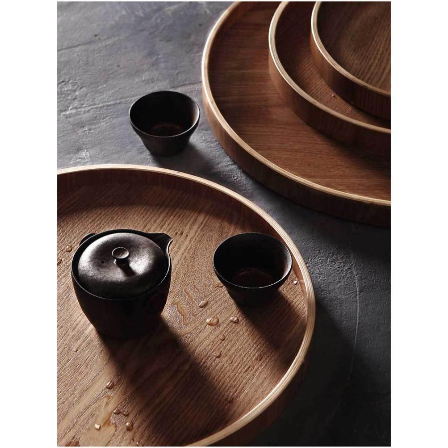 取っ手付 トレイ トレー 木製 天然木製 お盆 丸型 丸盆 食事トレー