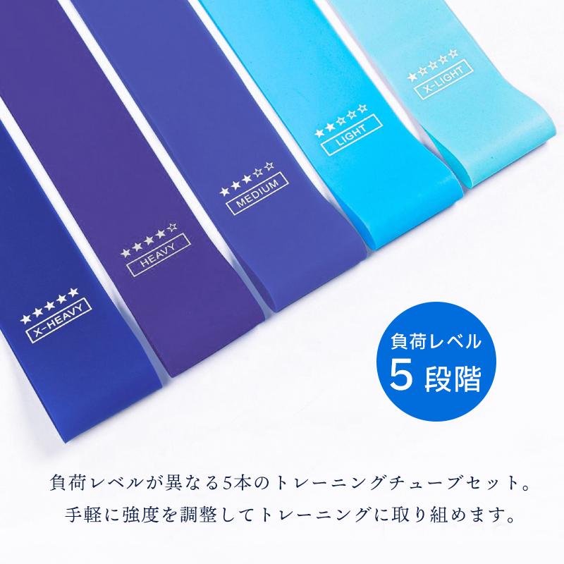 トレーニングチューブ 強度別5本セット エクササイズバンド ゴム