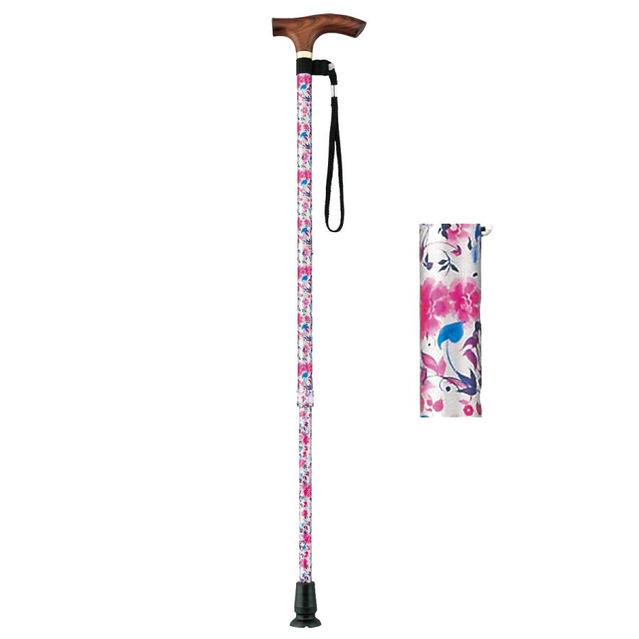 マキテック スマイルステッキ（伸縮ステッキ・細身）／ピンク花柄