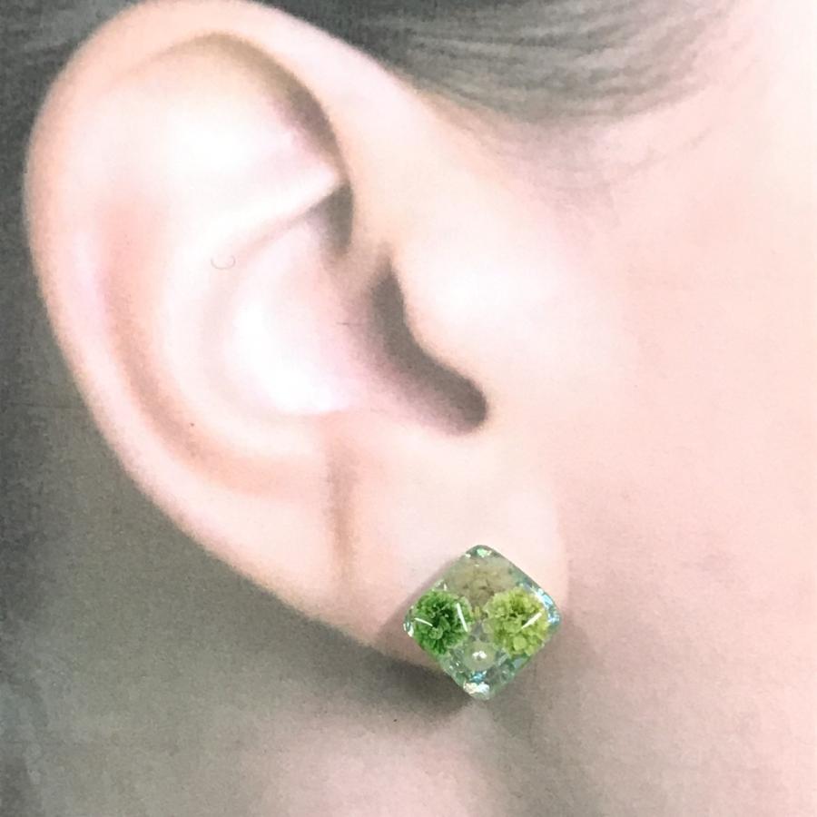 スクエアのレジンピアス ドライフラワー 黄緑 緑 無着色パールビーズ 樹脂ピアスピン K Accessory K Smiley Drops 通販 Yahoo ショッピング