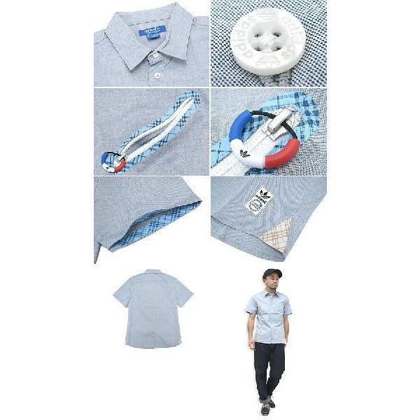 adidas Originals アディダス ジップ シャツ 半袖 ライトブルー