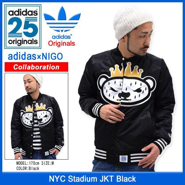 アディダス オリジナルス×NIGO adidas Originals by NIGO NYC スタジアム ジャケット ブラック コラボ オリジナルス(メンズ 男性用 S23630)｜icefield