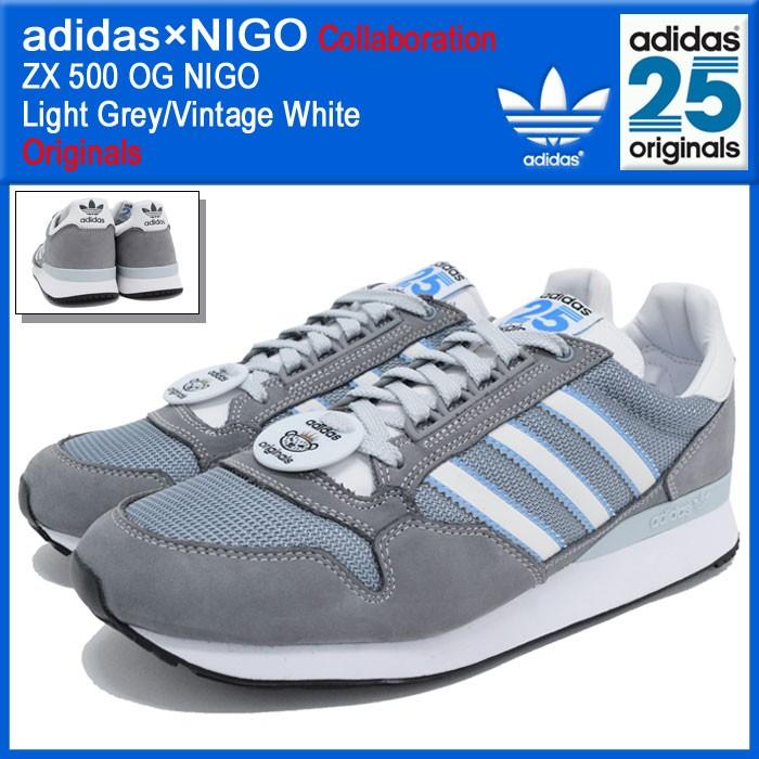 アディダス オリジナルス×NIGO adidas Originals by NIGO スニーカー メンズ 男性用 ZX 500 OG ニゴー Light Grey/Vintage White(S75557)｜icefield