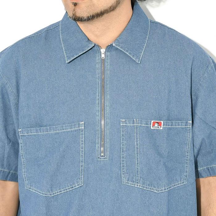 BEN DAVIS（ベンデイビス） シャツ 半袖 メンズ デニム ハーフ ジップ