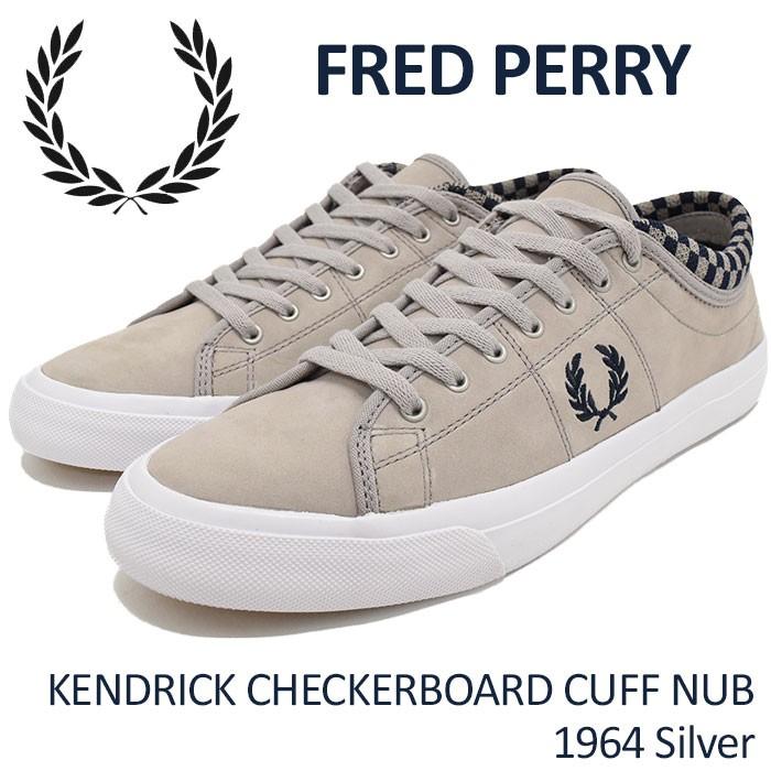 フレッドペリー FRED PERRY スニーカー メンズ 男性用 ケンドリック チェッカーボード カフ ヌバック 1964 Silver(B1210-929 KENDRICK)｜icefield