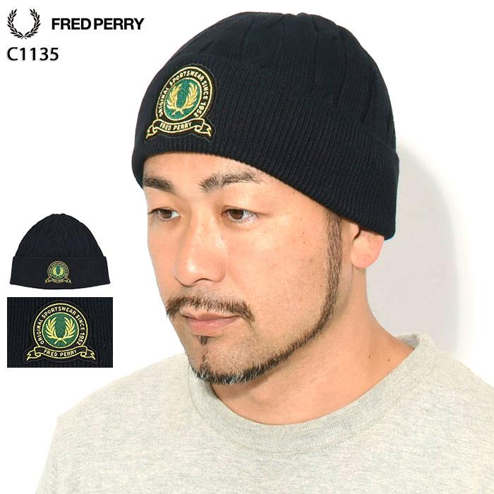 FRED PERRY（フレッドペリー） ニット帽 テニス バッジ ケーブル