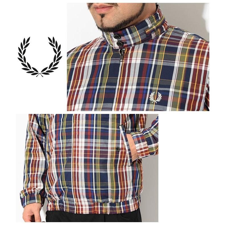 美品 イングランド製 FRED PERRY ハリントンジャケット チェック ロゴ フレッドペリーFREDRERRYチェックジャケット赤英国製ハリントン
