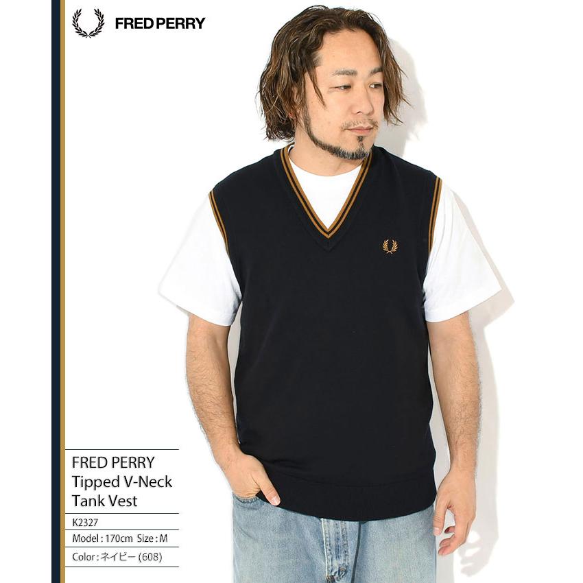 FRED PERRYフレッドペリーのウールVネックニットベスト　Mサイズ　黒 FRED PERRY（フレッドペリー） ベスト メンズ ティップド Vネック