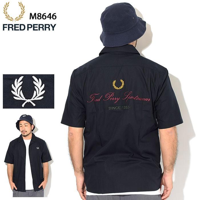 フレッドペリー シャツ 半袖 FRED PERRY メンズ エンブロイダード リビア カラー ( M8646 Embroidered Revere Collar S/S Shirt トップス )｜icefield