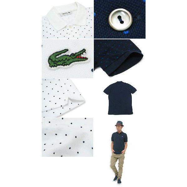 LACOSTE ホワイトドット柄ポロシャツ 42 L サイズ LACOSTE ラコステ ポロシャツ PH107E ポルカ ドット プリント