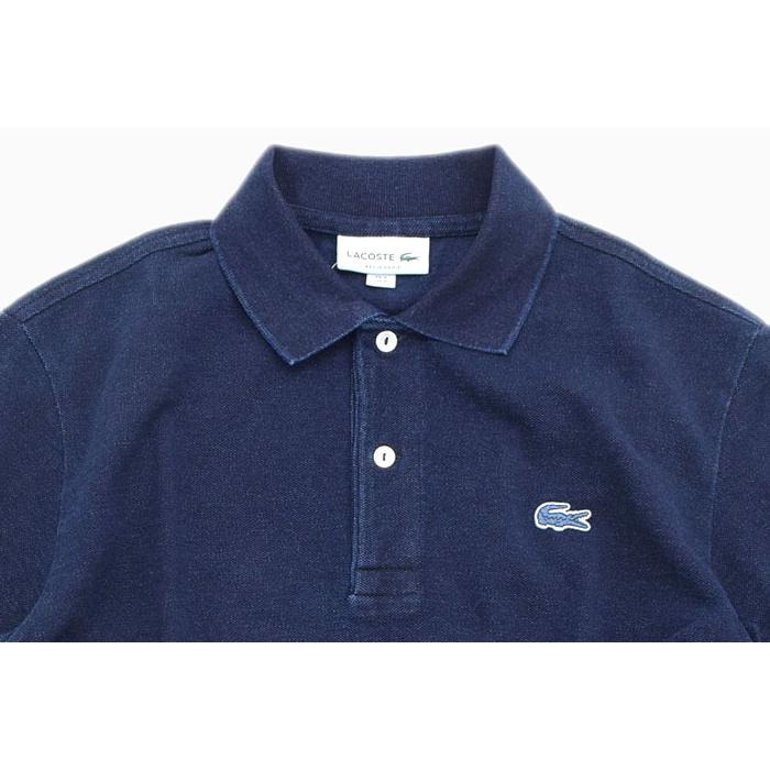 LACOSTE ラコステ 五分袖ポロシャツ 36 ネイビー インディゴ ロング丈 ラコステ LACOSTE 配色リブニットインディゴポロシャツ （ダーク