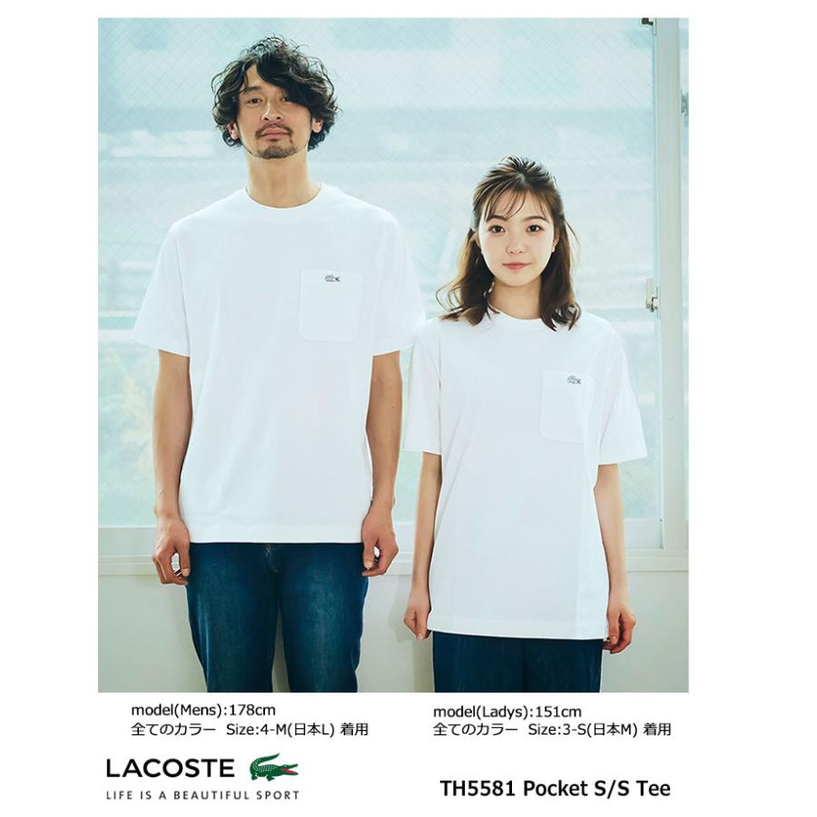 【美品】 LACOSTE 半袖ポケットTシャツ 34 ホワイト 胸ポケット LACOSTE（ラコステ） tシャツ ワンポイントロゴ オーバーサイズ
