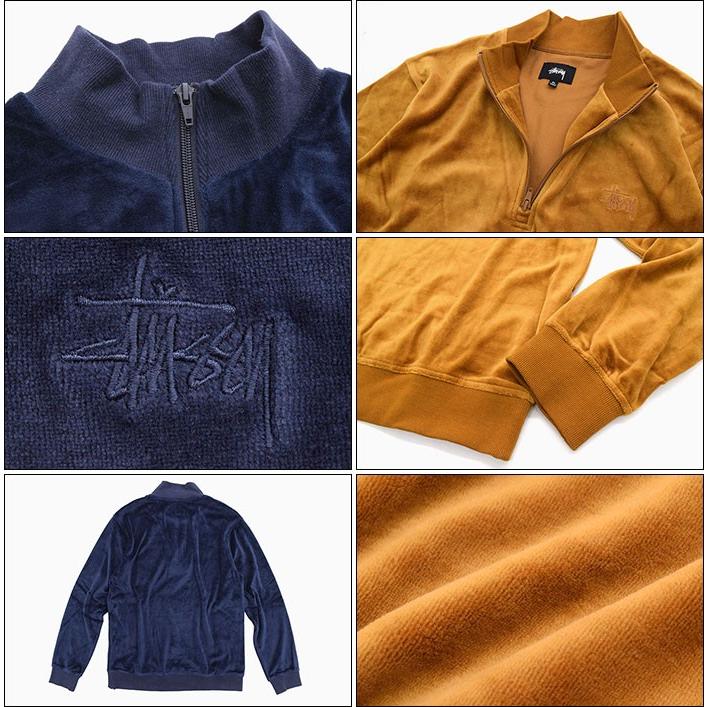 ステューシー　ベロア　刺繍ロゴ　stussy　ハーフジップ　プルオーバー STUSSY - 【入手困難!!】ステューシー ✈︎刺繍ロゴ ベロア ジャージ