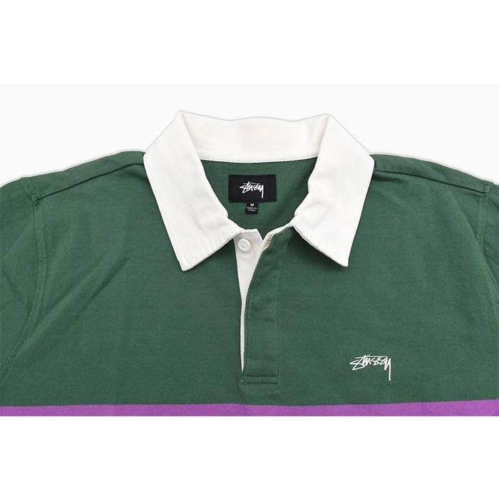 【希少】STUSSY★ステューシー★ポロシャツ  アロハ　ボーダー緑  L STUSSY ステューシー ポロシャツ 長袖 メンズ Justin Rugby