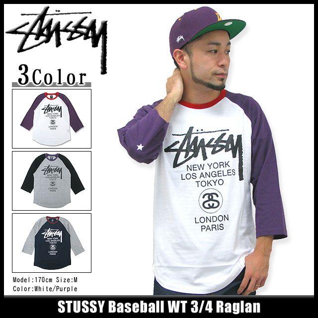 【STUSSY】ベースボールラグラン　七分袖T ストライプ M STUSSY ステューシー Baseball WT ラグラン 七分袖(stussy