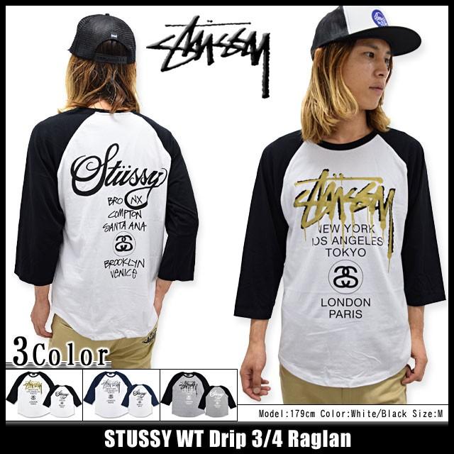 ステューシー STUSSY ラグラン 七分袖 WT Drip(stussy raglan カットソー トップス 7分袖 ワールドツアー メンズ・男性用 114819)｜icefield