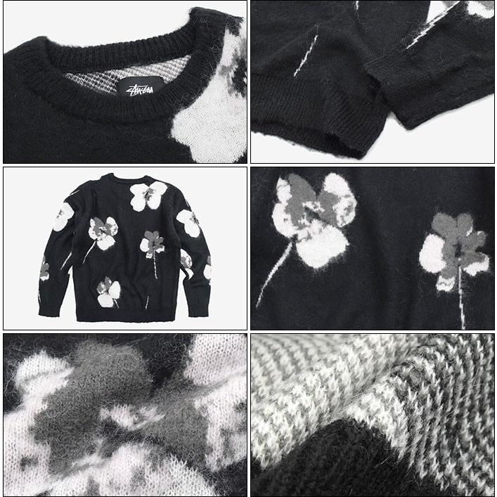 希少　stussy /ステューシー /花柄 ニットセーター　L 黒 STUSSY ステューシー Jacquard Flower Knit ロゴ ニットセーター