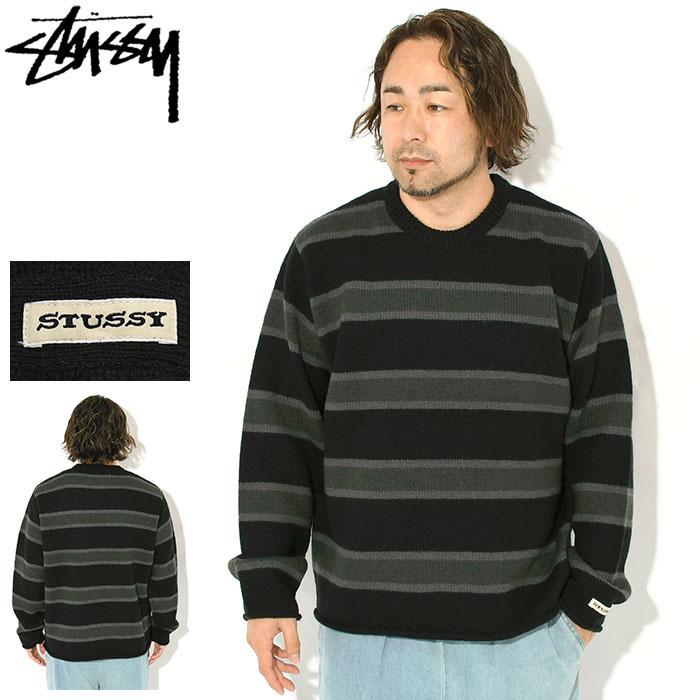 [ステューシー]　ブラック スワール模様 クルーネックセーター STUSSY（ステューシー） セーター メンズ Striped Wool ( stussy