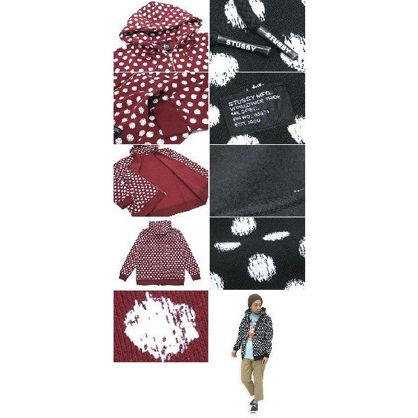 Stussy ドット柄 フード付きパーカー M 希少STUSSYジップパーカー ドット柄ブラック ホワイトMサイズ ユニ