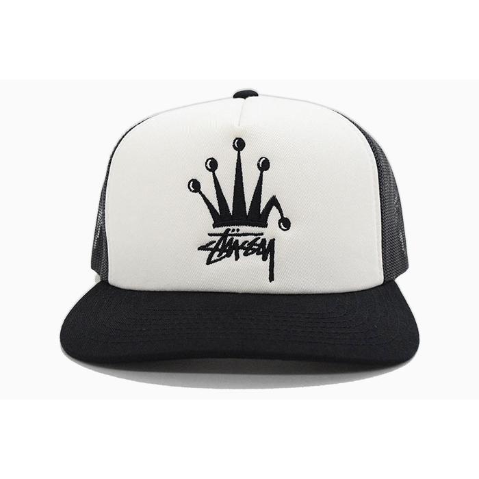 即完人気　 Stussy トラッカーキャップ ホワイト/ブラック Stussy Crown Stock Trucker Cap ステューシー 帽子 キャップ