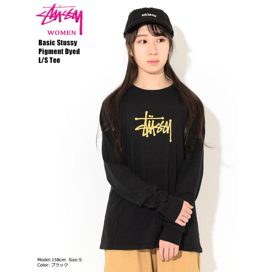STUSSY」 ワンポイント長袖カットソー S ブラック レディース STUSSY 