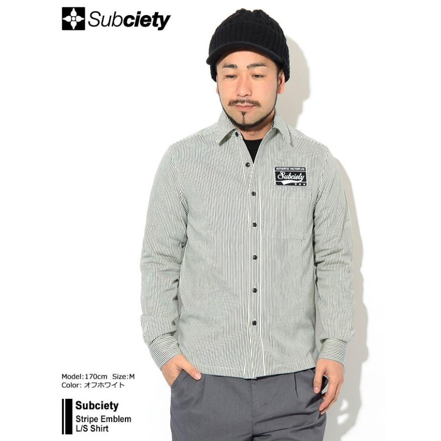 Subciety（サブサエティ） シャツ 長袖 メンズ ストライプ エンブレム