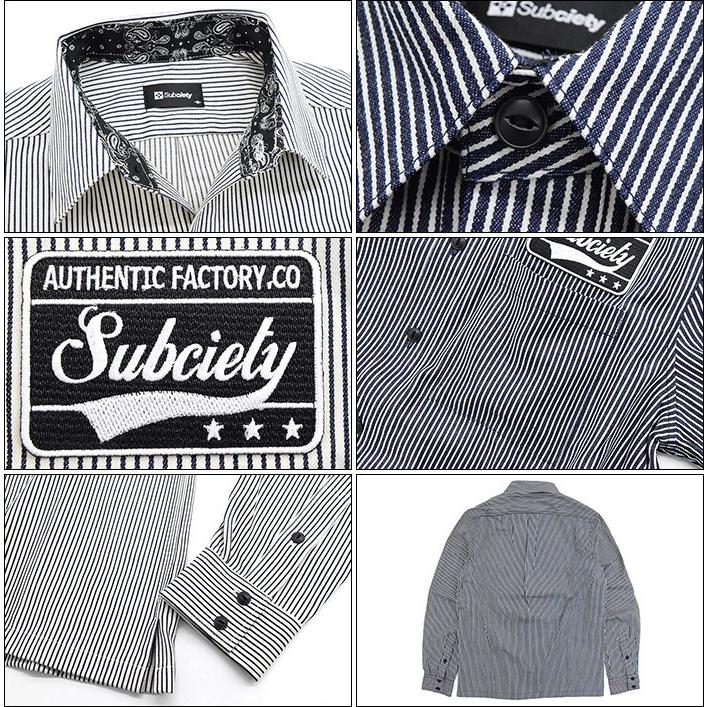 Subciety（サブサエティ） シャツ 長袖 メンズ ストライプ エンブレム 