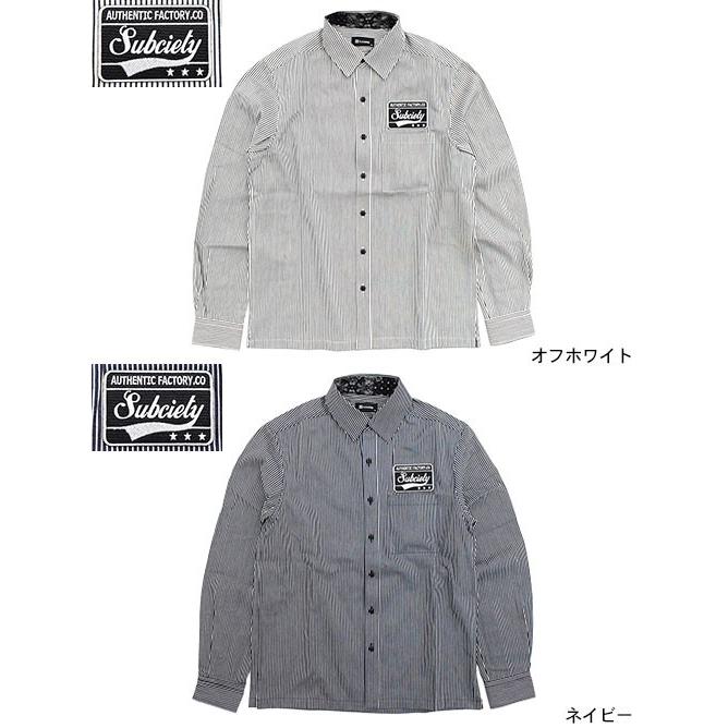 Subciety（サブサエティ） シャツ 長袖 メンズ ストライプ エンブレム 