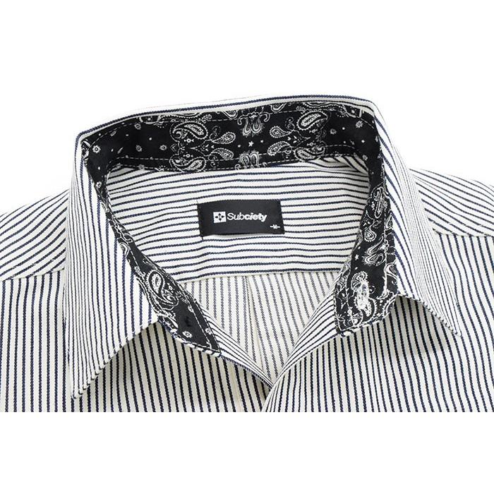 Subciety（サブサエティ） シャツ 長袖 メンズ ストライプ エンブレム