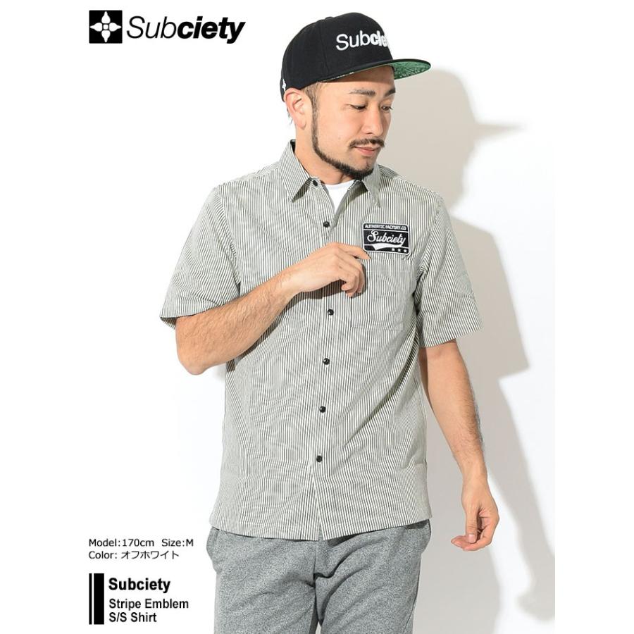 Subciety（サブサエティ） シャツ 半袖 メンズ ストライプ エンブレム