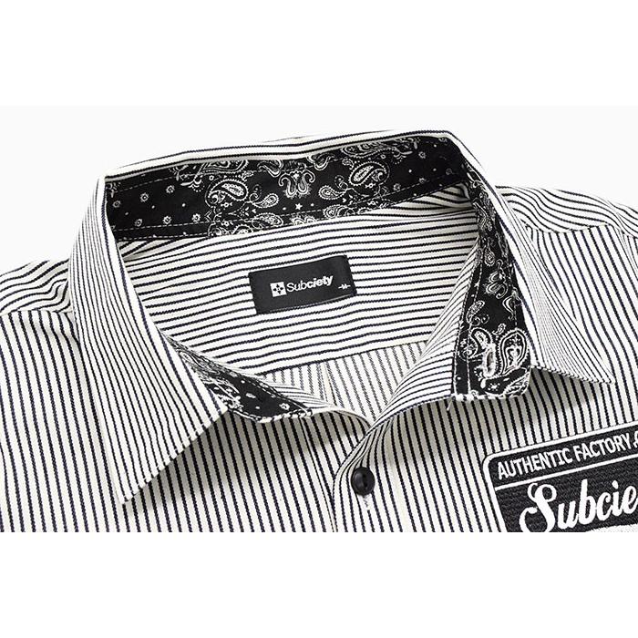 Subciety（サブサエティ） シャツ 半袖 メンズ ストライプ エンブレム