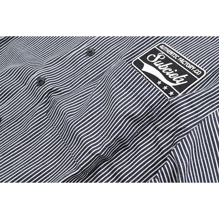 Subciety（サブサエティ） シャツ 半袖 メンズ ストライプ エンブレム