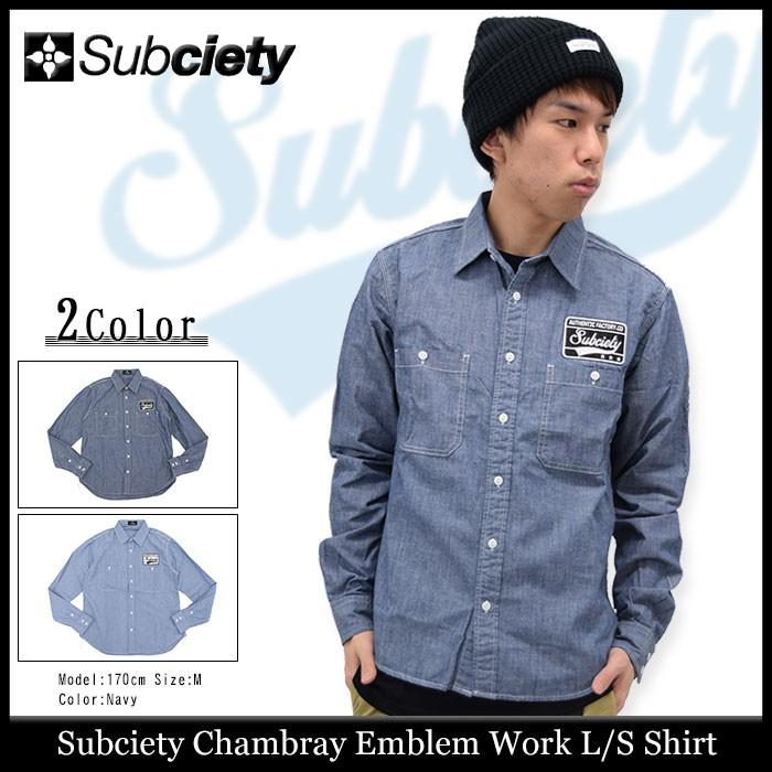Subciety サブサエティ シャツ 長袖 メンズ シャンブレー エンブレム 