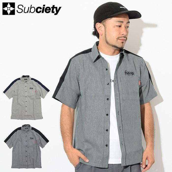 PTP × Subciety 限定 コラボ ワークシャツ グレー ストライプ M Subciety（サブサエティ） シャツ 半袖 メンズ ストライプ ワーク