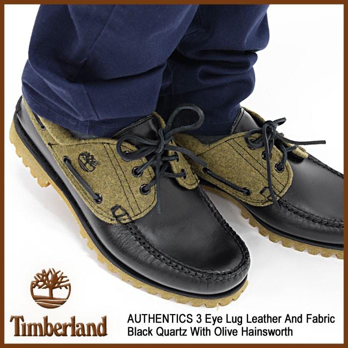 ティンバーランド Timberland オーセンティックス スリーアイ ラグ レザー アンド ファブリック Black Quartz With  Olive Hainsworth(A11Z2)