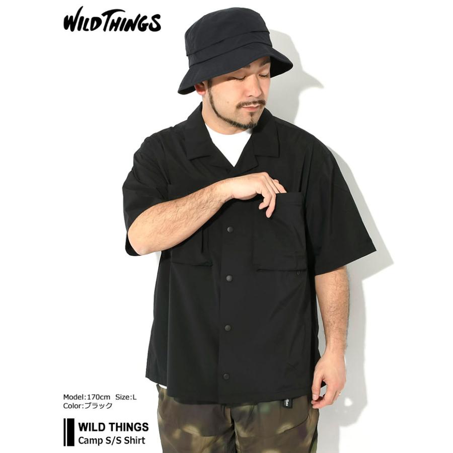 WILD THINGS 半袖シャツ/XL/ナイロン/BLK/無地 WILD THINGS ワイルドシングス スラント 半袖シャツ メンズ 送料