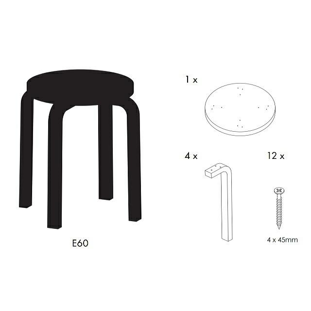 artek（アルテック） スツール E60 4本脚 レッド 赤 Stool 家具