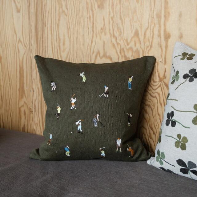 クッションカバー ゴルファー ゴルフ 刺繍 48X48 中綿別売 50x50 ファインリトルデイ 北欧 おしゃれ かわいい 高級感 麻 オリーブ グリーン ユニーク |  | 05